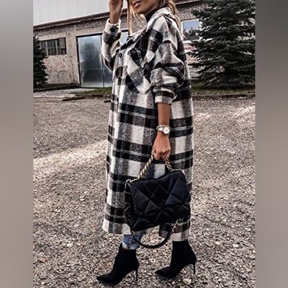 Oversized Plaid Coat NAVY PARIS Made in France Sz S/M 💫 - Picture 9 of 9